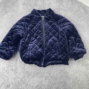 Baby Gap Baby Girl Velvet Quilted Flight Jacket 3 Years Navy Blue Toddler